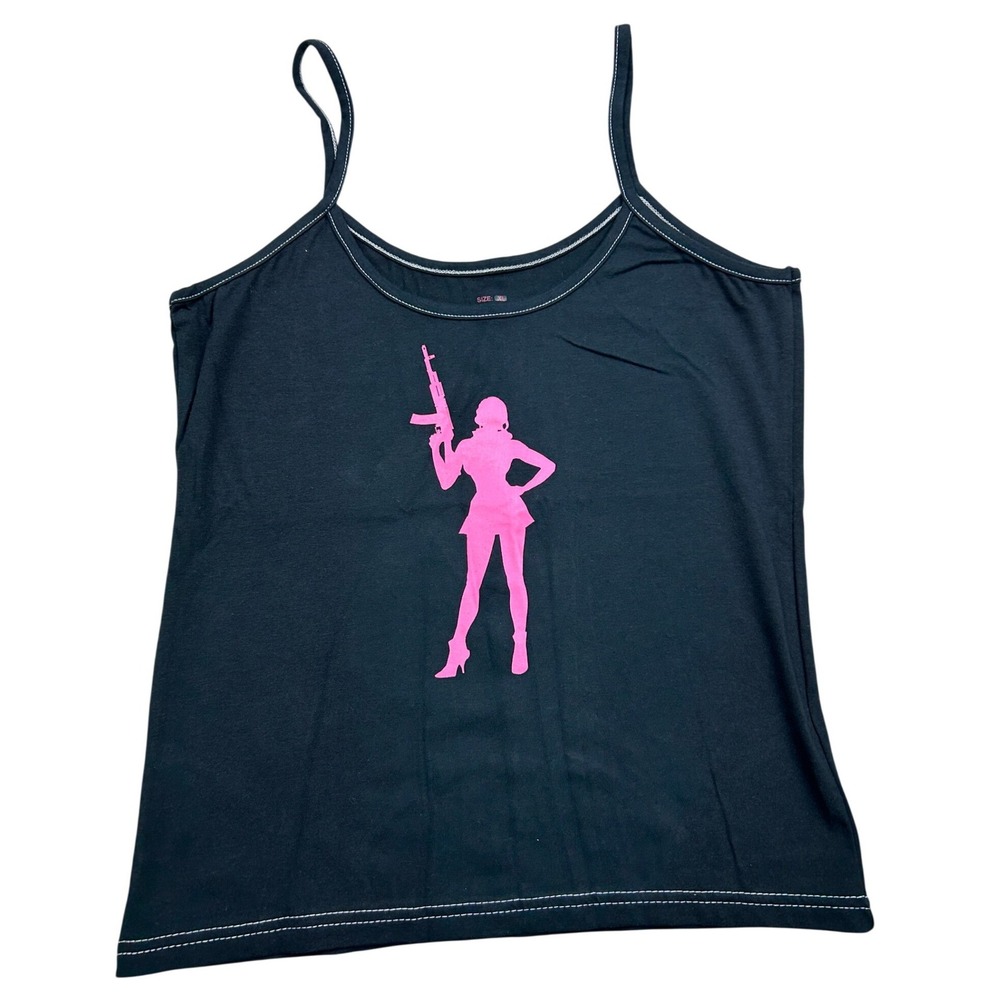 Rothco Womens Black Pink Graphic Camisole Tank Top XL Contrast Stitching Spandex
